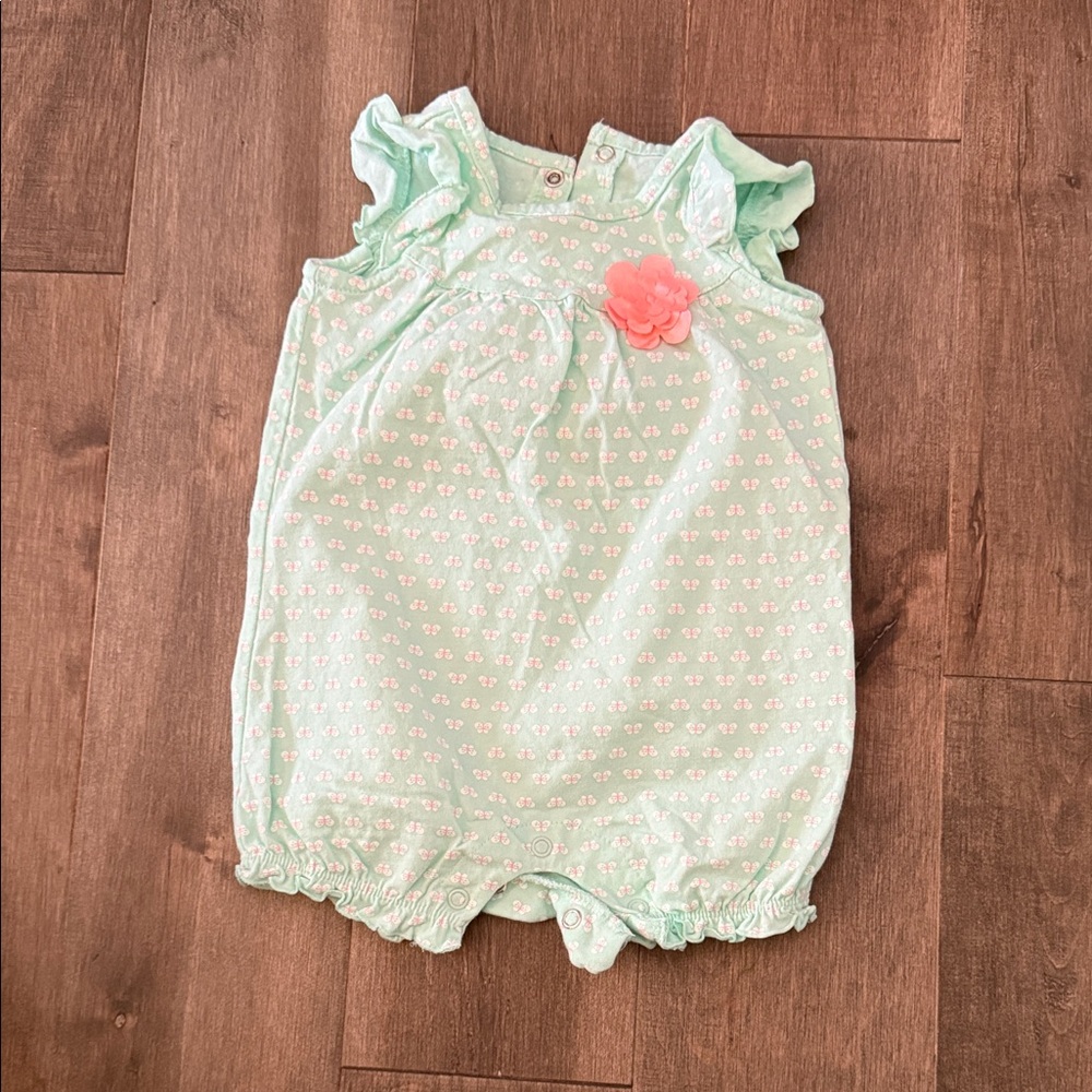 Mint Green Baby Romper with Pink Flower